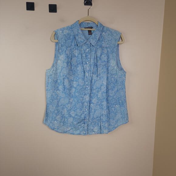 Bit & Brindle Sleeveless Paisley Button-up Chambray Blouse Size XL - Picture 1 of 7